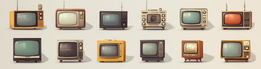 Collection of vintage retro television sets.