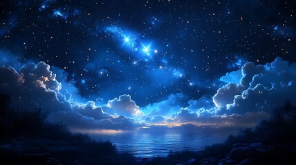 Wall Mural - starry night sky background with a blue starry