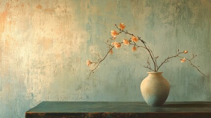 Wall Mural - Delicate Branch of Blossoms in a Rustic Vase