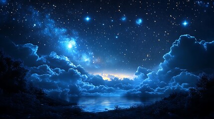 Wall Mural - starry night sky background with a blue starry