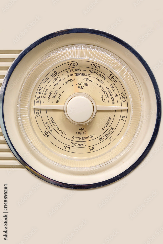 Retro vintage radio tuner dial background with am and fm frequencies ...