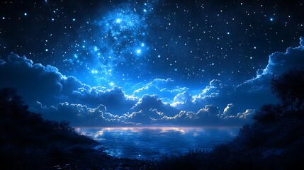 Wall Mural - starry night sky background with a blue starry
