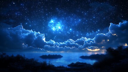 Wall Mural - starry night sky background with a blue starry