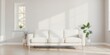 © kavalin - Serene minimalist living room interior with a clean white sofa and sunlight streaming through a window