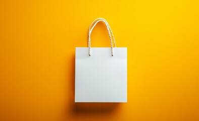 White paper bag on yellow background.