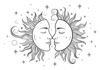 Wall Mural - png a moon and sun drawing sketch line.