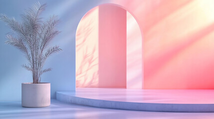 Wall Mural - empty platform template mockup 3d rendering of an abstract white shape podium ideal for displaying b