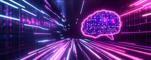 Abstract Neon Light Trails Representing Artificial Intelligence and Data