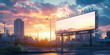 © GenArt - A large billboard stands tall against a vibrant sunset sky, its blank surface a canvas for creativity and limitless possibilities