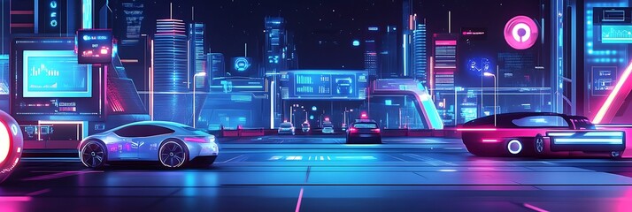 Futuristic Smart City with Digital Interfaces and Autonomous Vehicles