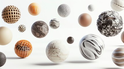 Wall Mural - abstract 3d spheres with different textures floating in mid-air.