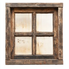 Wall Mural - Rustic wooden window frame with four panes of glass, showing age and wear.