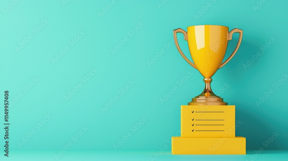 2025 goal setting planning and objectives. Yellow trophy on a bright ...