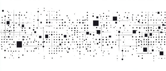 abstract black and white geometric pattern with dots and squares.