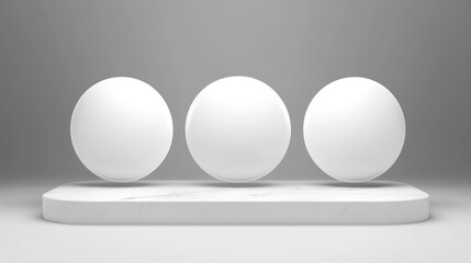 Wall Mural - Three white spheres on a marble platform.