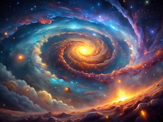Wall Mural - vintage space nebula drone shot: celestial dust and gas clouds