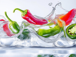 Commercial grade jalapeno pepper product shot, pure white environment, extreme detail of stem and vegetable skin texture, perfect lighting to show glossy surface, professional food styling.