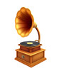 © SusDmi - Gramophone vintage music player png isolated on transparent background, vector style, with white tones