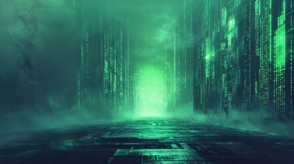 Technology computer cyberspace internet digital data network programming communication coding concept - Abstract green digital binary code matrix texture background