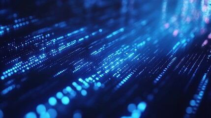 Blue digital binary data on computer screen background