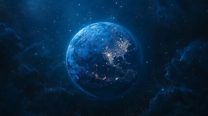 Wall Mural - the earth in space a blue night sky with stars