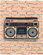 © SusDmi - Vintage wall full of radio boombox of the 80s, hand-drawn digital illustration, with white tones