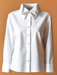 © Vee - Elegant White Dress Shirt with Unique Collar Design on Orange Background