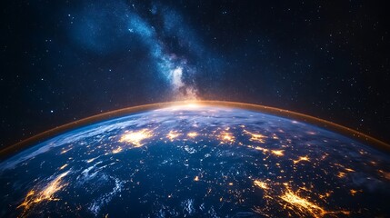 Wall Mural - the earth in space a blue night sky with stars
