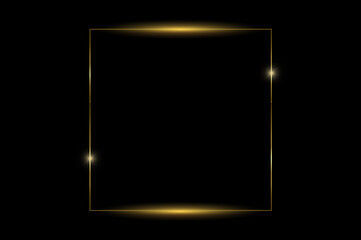 Wall Mural - Golden Frame Bokeh Square. Elegant Golden Glitter Frame on Black Background for Luxurious Designs. Stylish Gold Sparkle Border with Black Space for Text or Invitations