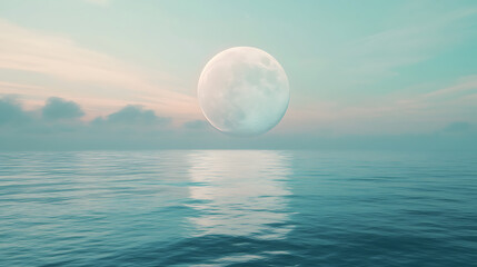 Wall Mural - Serene Moonrise over Calm Ocean 