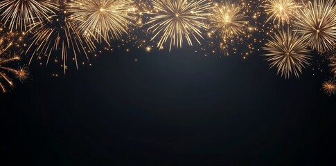 Wall Mural - golden fireworks light up the black night sky, framed by a vibrant gold and colorful firecracker bor