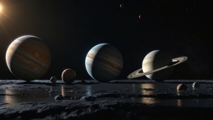 Wall Mural - a group of planets in space, including jupiter, saturn, and uranus