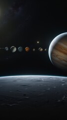 Wall Mural - a large planet is in the background with a smaller planet in the foreground