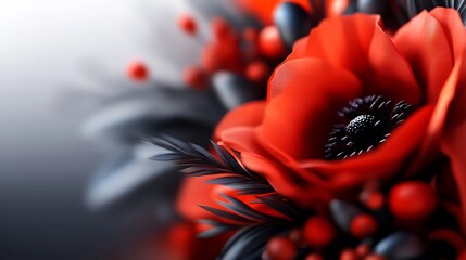 Wall Mural - Close-up of a Vibrant Red Anemone Flower with Dark Accents