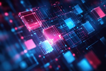 Wall Mural - abstract digital network with glowing cubes. (2)