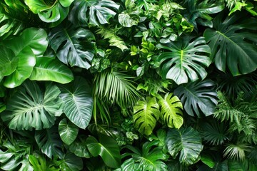 Wall Mural - Lush green tropical foliage wall background. (6)