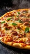 © ahmed - National Pizza Day Hot Delicious Homemade Pizza with Melted Cheese Basil