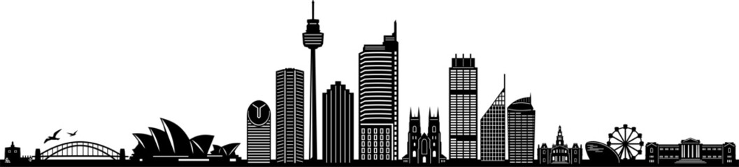 Wall Mural - Sydney Australia Skyline Silhouette Vector