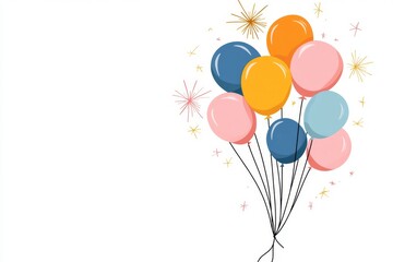 Aufkleber - A flat design of a glittery balloon, radiating sparkles, with a simple string trailing down, drawn in soft pastel hues on a white backdrop