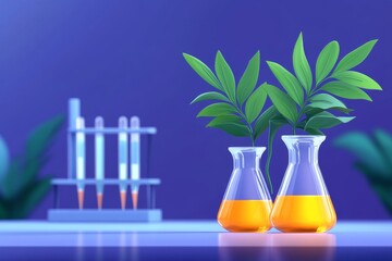 Aufkleber - A flat design of a laboratory with glowing plants in test chambers, rendered with simple geometric shapes and colors