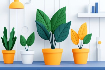 Aufkleber - A flat design of a laboratory with glowing plants in test chambers, rendered with simple geometric shapes and colors