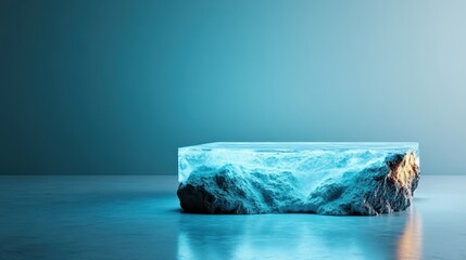 A stunning art piece depicting a frozen iceberg with a glowing icy texture, merging nature's majesty with a surreal artistic flair in a visionary concept.