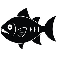 Wall Mural - Piranha silhouette on white background