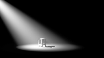 Wall Mural - a white spot light illuminating a white stool diagonally on a black background. ideal for compositio