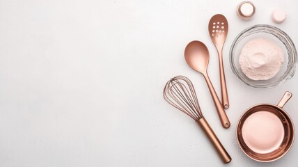 Stylish cooking utensils on a light background.