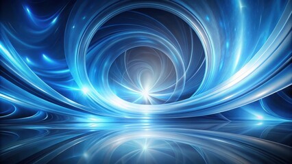 Fototapete - Abstract Blue Swirling Energy Field with Glowing Light and Reflective Surface