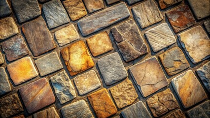 Fototapete - Warm-toned stone pavement texture, displaying a variety of natural hues and irregular shapes in a diagonal pattern.