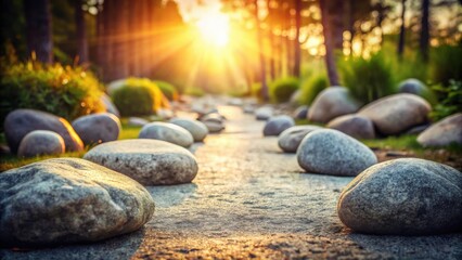 Aufkleber - Serene Sunset Stroll Along a Peaceful Stone Path in a Tranquil Garden