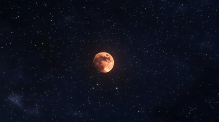 Poster - Glowing red full moon in the dark starry night sky, ideal for ramadan or islamic celebration themes
