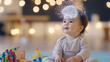 © pattozher - Baby's First Brain: A cute baby sits on the floor surrounded by colorful toys, with a sparkling brain illustration above their head, symbolizing the boundless potential of childhood.